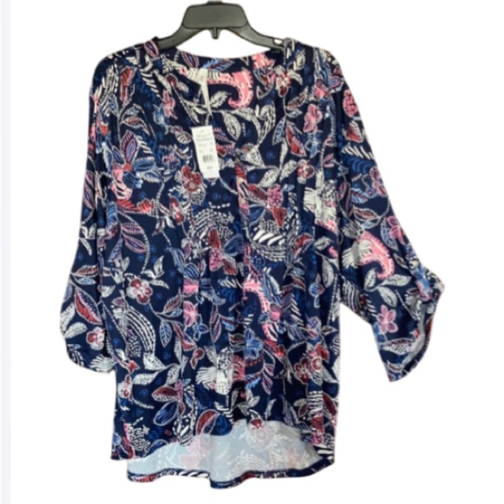 Ny collection floral print top w stretch casual boho office 3X